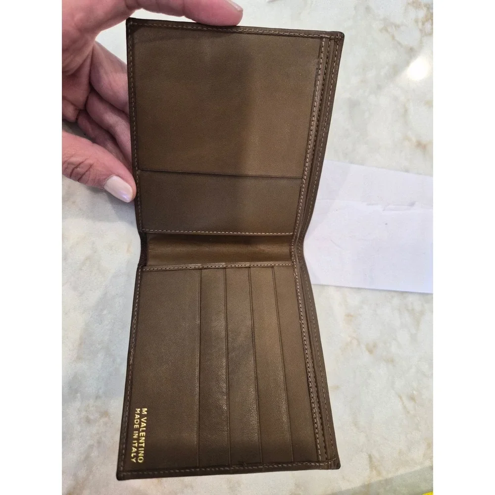 Mario Valentino Mens Brown Monogram Bifold Wallet Made in Italy Leather Interior